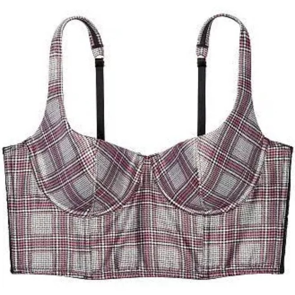 Victoria's Secret Dream Angels Plaid Satin Bustier/Bra Top 32DD